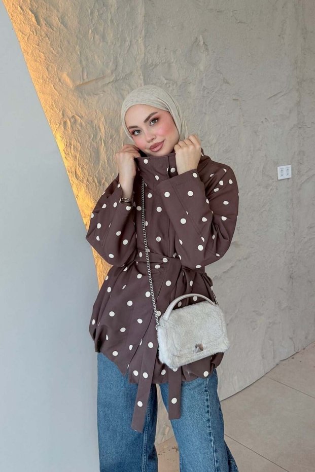 Polka Dot Trench Coat Brown