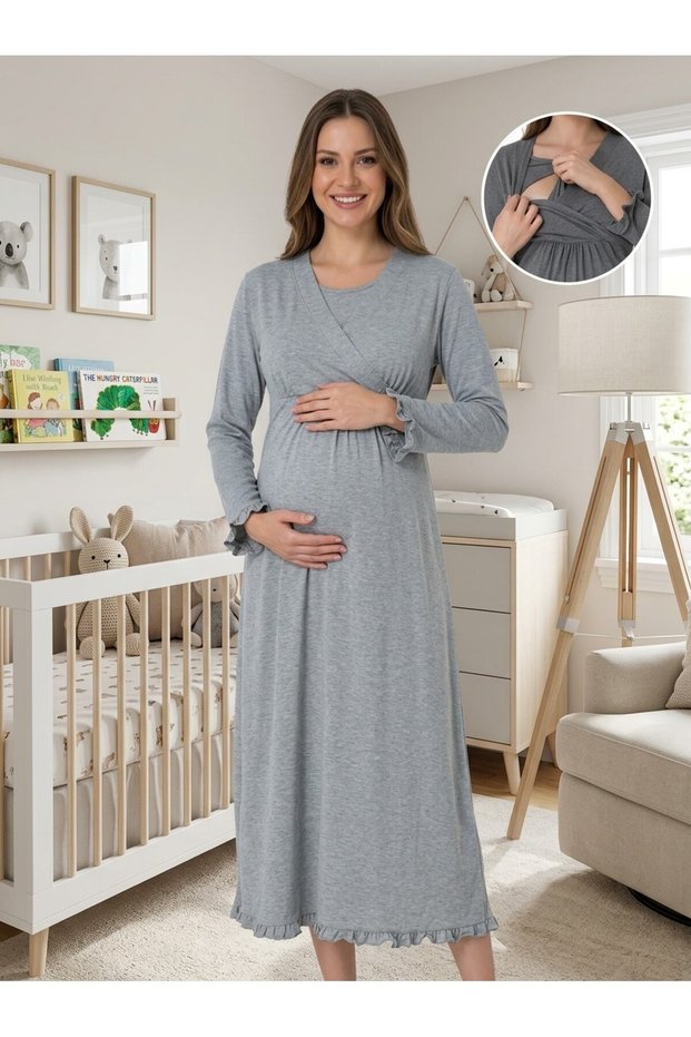 Comfortable Cut Maternity Cotton Nightgown with Hidden Breastfeeding Feature Effortt