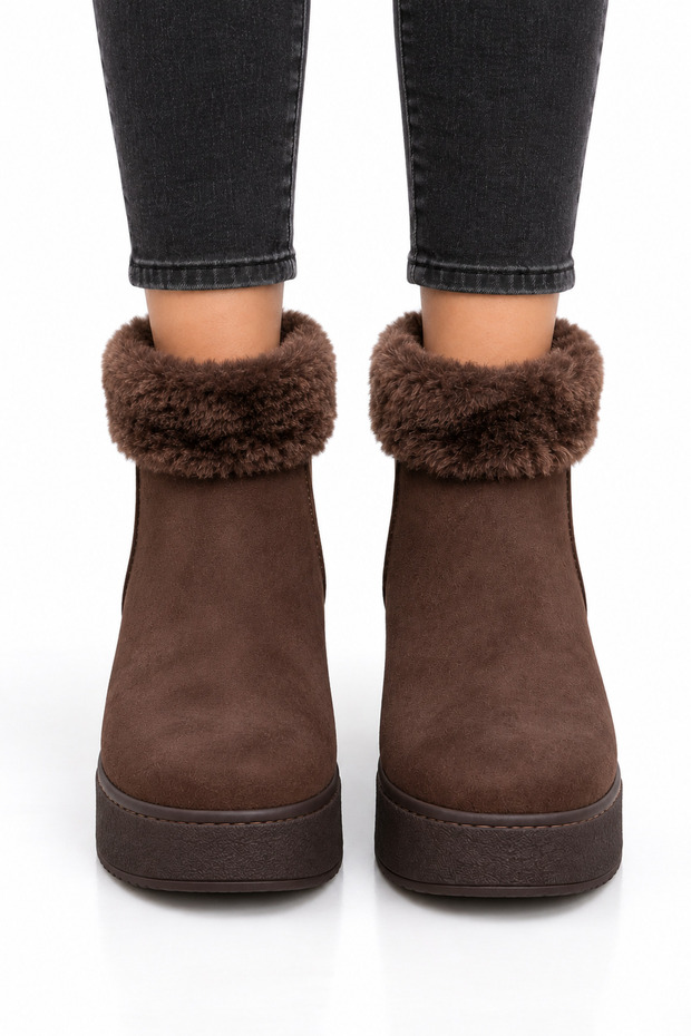 Women's Nubuck Feather Detailed Cold-Proof Boots Brown