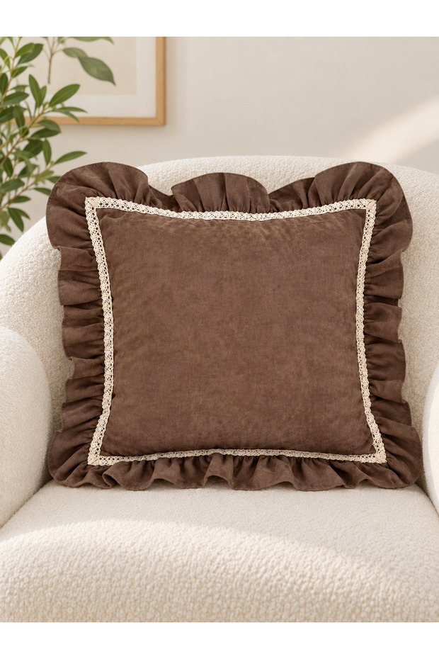 İnci Vintage Lace Brown Throw Pillow Cover 1 Piece