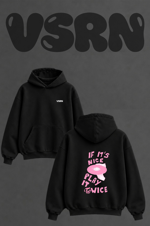 Twice Kpop Vinyl Design Back Printed Oversize Black Hooded Sweatshirt