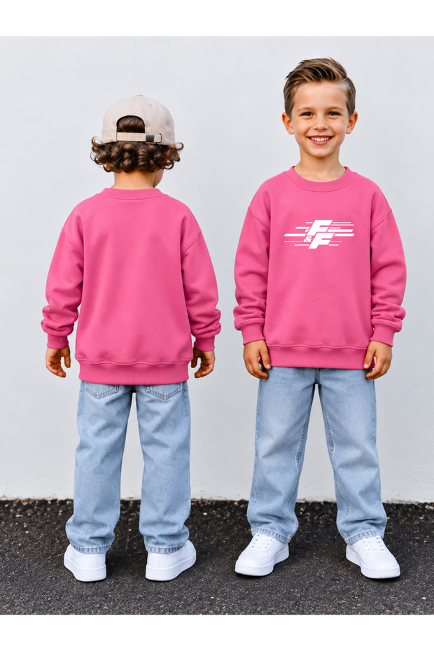 Boy's Crew Neck Printed Sweatshirt 3 Thread Threaded Winter Comfortable Fit Cotton Sweatshirt
