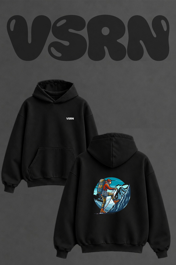 Dag Tirmanisi Design Back Printed Oversize Black Hooded Sweatshirt
