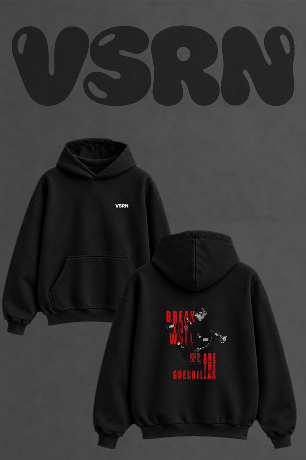 Ateez Guerrilla Design Back Printed Oversize Black Hooded Sweatshirt