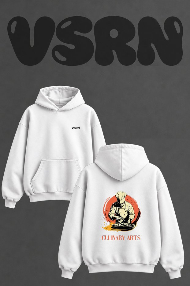 Ascilik Design Back Printed Oversize White Hooded Sweatshirt
