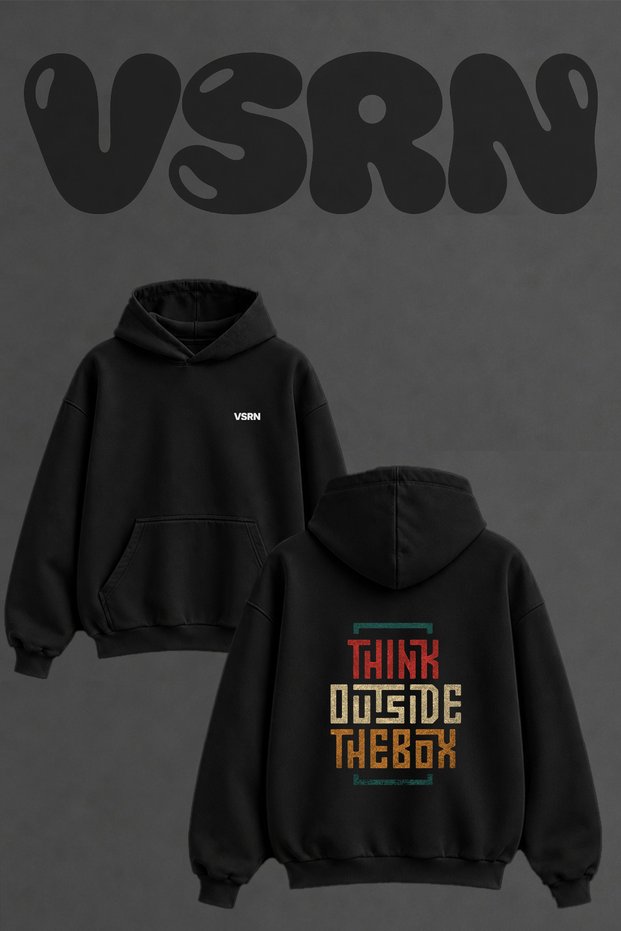 Think Box Design Back Printed Oversize Black Hooded Sweatshirt
