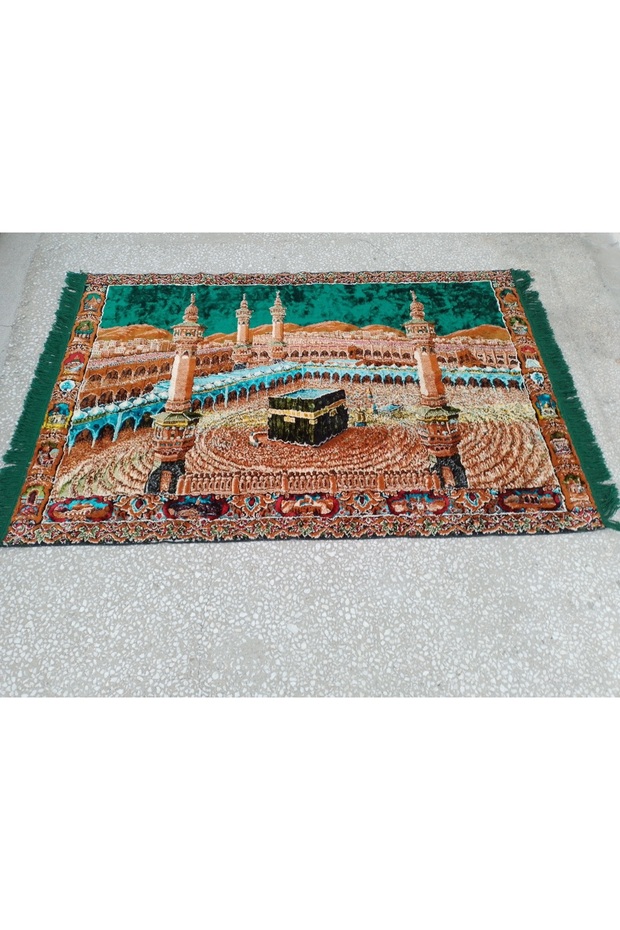 Emerald Green Velvet Kaaba and Grand Mosque Wall Tapestry 115X173 cm Haz4