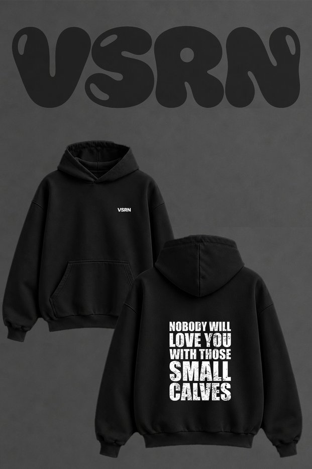 Small Calves Design Back Print Oversize Black Hooded Sweatshirt