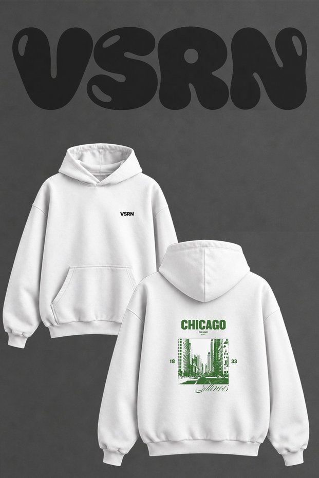 سويت شيرت أبيض كبير الحجم بطباعة على الظهر من Chicago City Design