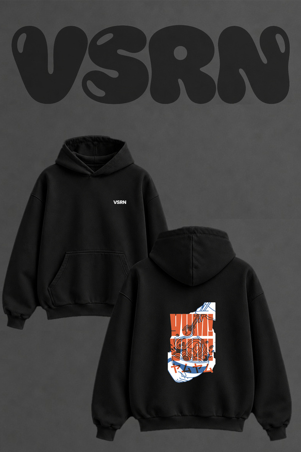 Yum Ramen Design Back Printed Oversize Black Hooded Sweatshirt