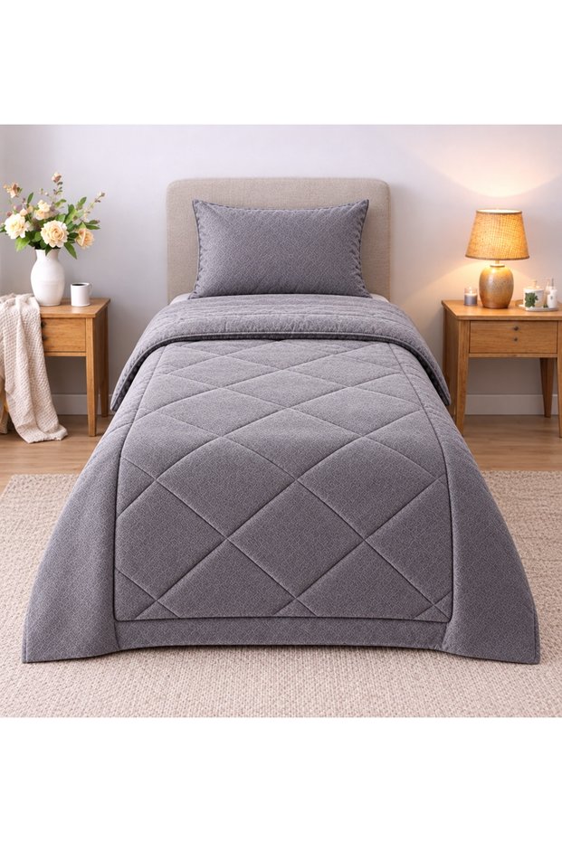 Single Wellsoft Fabric Luxury Quilt - Pillowcase (Gray) - 160cm X 220cm