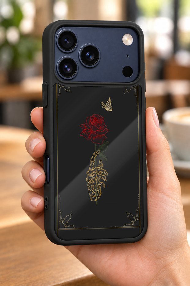 حافظة مقاومة للصدمات متوافقة مع هاتف iPhone 18 Pro مع حماية للكاميرا بنمط هيكل عظمي وردي