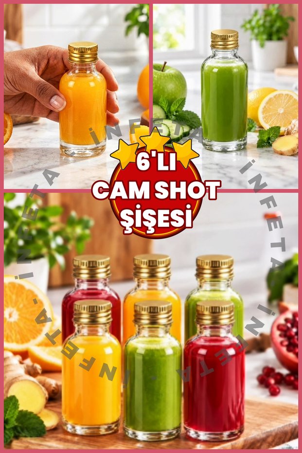 6Pcs 50ml Transparent Glass Shot Bottle Leak-Proof Metal Cap Multi-Purpose Fragrance Ornament Bottle Ginger Shot Bottle Empty Bottle