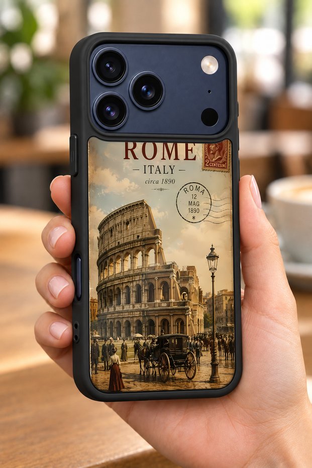 حافظة مقاومة للصدمات متوافقة مع هاتف iPhone 18 Pro Max مع حماية للكاميرا بنمط روما