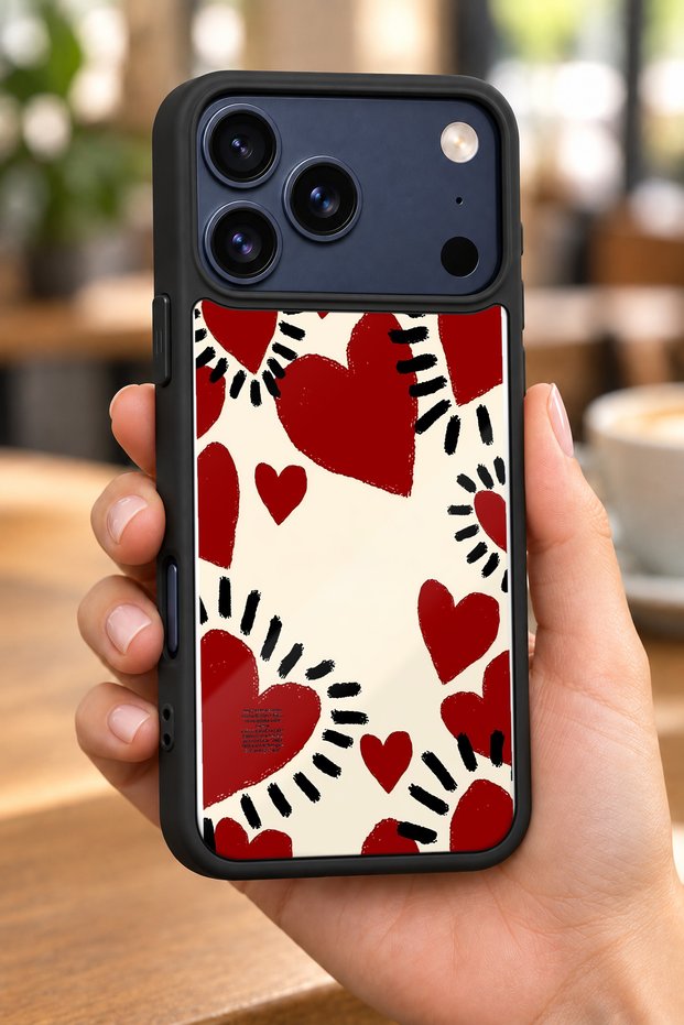 حافظة مقاومة للصدمات متوافقة مع هاتف iPhone 18 Pro Max مع حماية للكاميرا بنمط قلوب