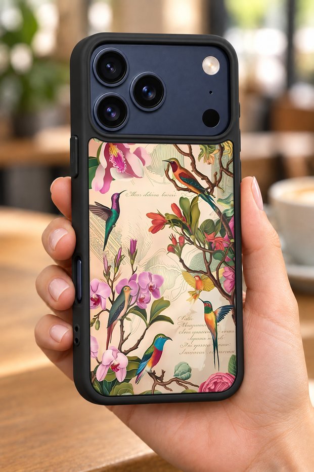 حافظة مقاومة للصدمات متوافقة مع هاتف iPhone 18 Pro Max مع حماية للكاميرا بنمط الطائر الطنان