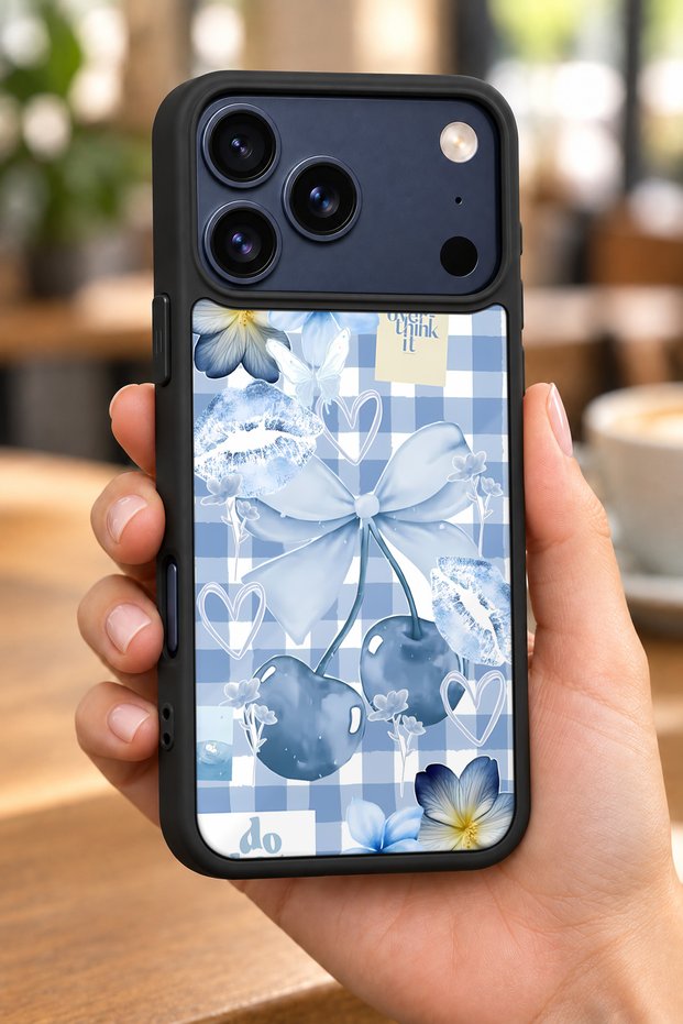 حافظة مقاومة للصدمات متوافقة مع هاتف iPhone 18 Pro مع حماية للكاميرا بنمط BlueCherry