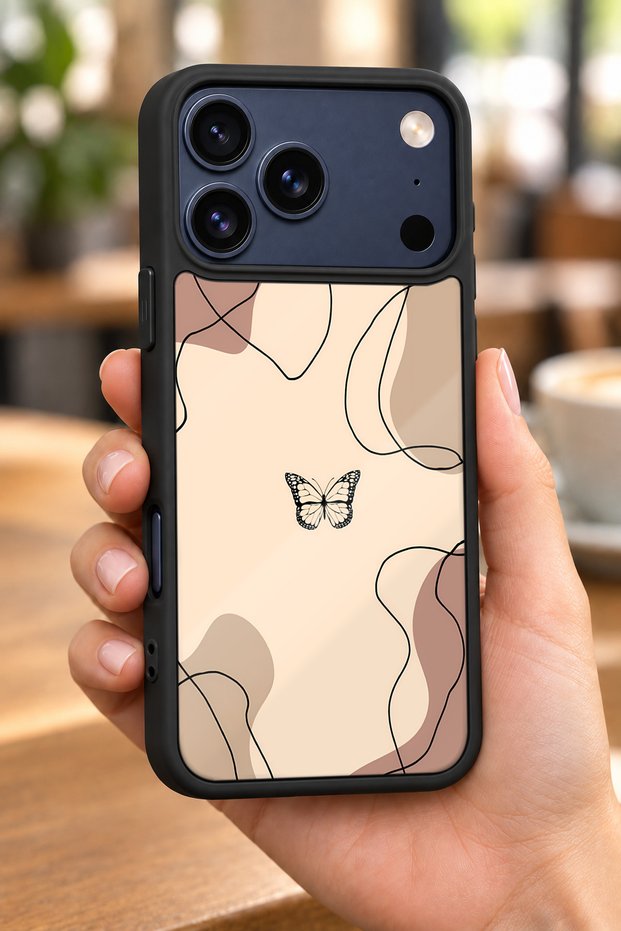 حافظة مقاومة للصدمات متوافقة مع هاتف iPhone 18 Pro مع حماية للكاميرا بنمط BohemKelebek