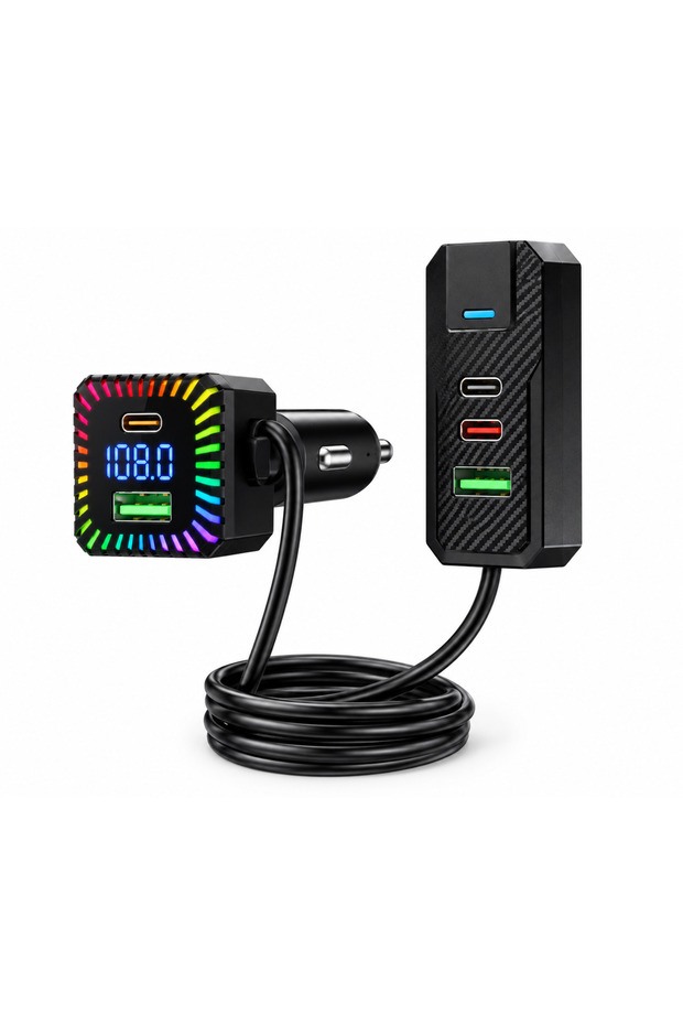 مشغل MP3 للسيارة BC48 مع إضاءة RGB ومنافذ شحن متعددة