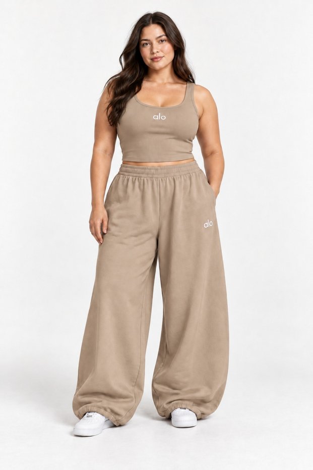 Brown Unisex Oversize Top and Bottom Set 100% Cotton Tracksuit Set