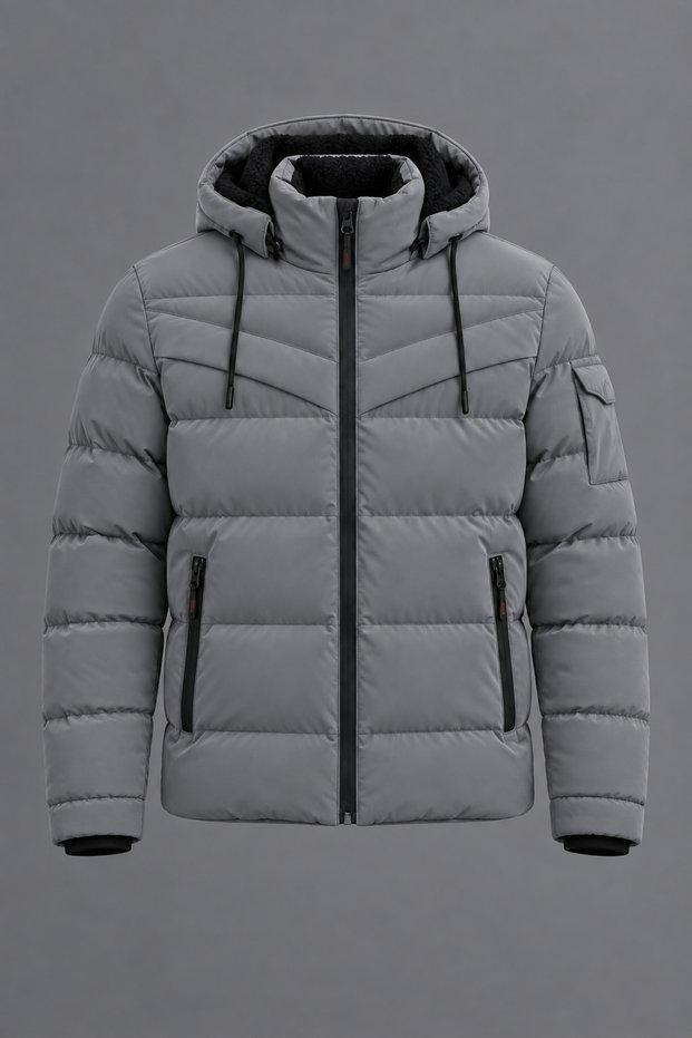 Men's Sport Cut Hooded Puffer Grey Coat