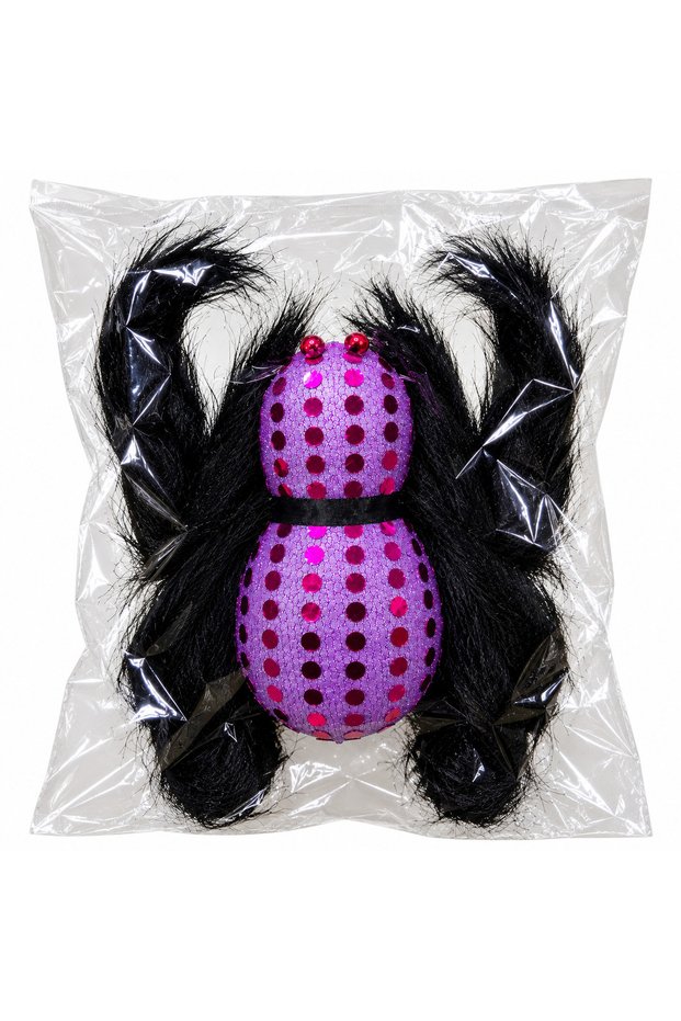 Halloween Purple Sequin Hairy Spider Decoration, 25 x 20CM