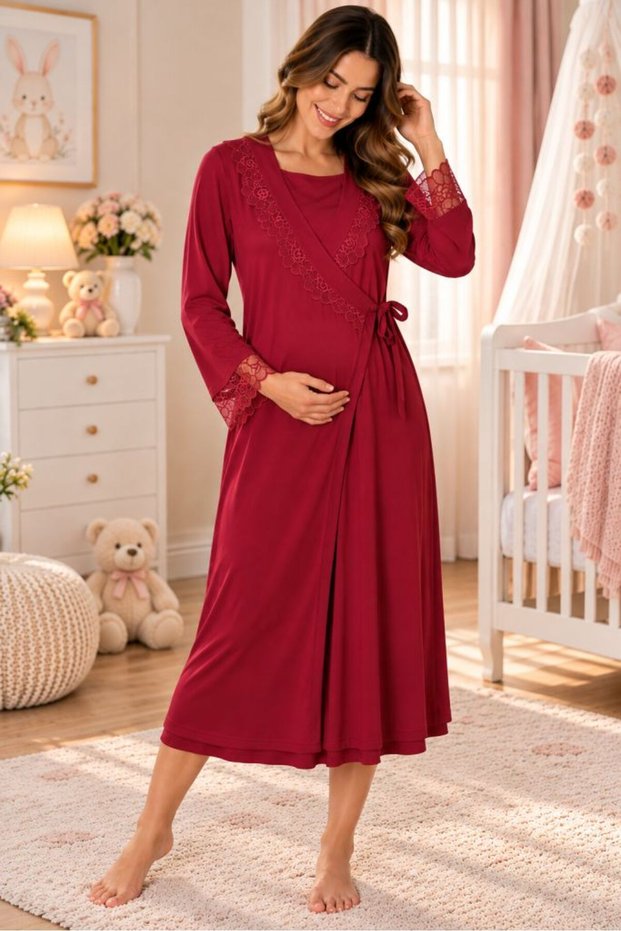 Cotton Double-Breasted Tie-Up Maternity Single Dressing Gown Effortt