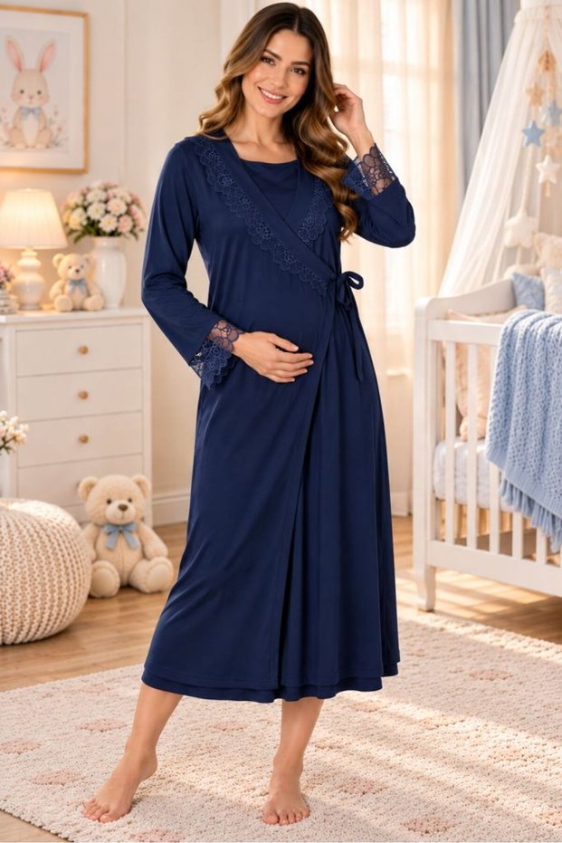 Cotton Double-Breasted Tie-Up Maternity Single Dressing Gown Effortt