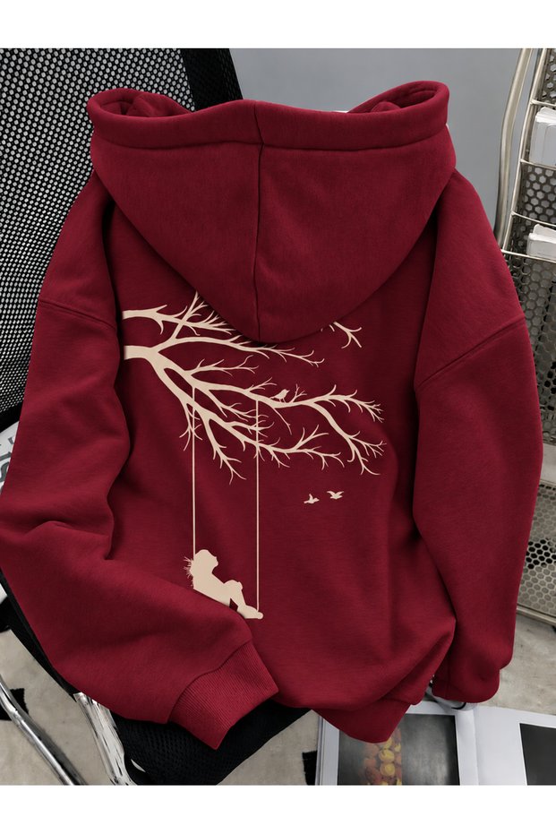 Unisex Women/Men Salincak Special Printed Colorful Oversized Hooded Cotton Sweatshirt