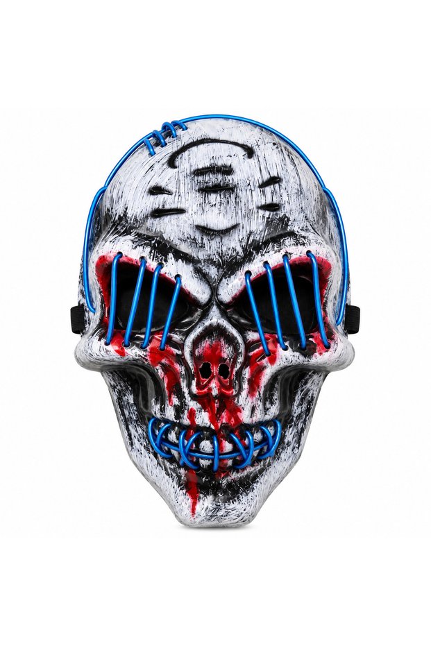 Distressed Skull Halloween Mask with Blue LED Light, 25CM