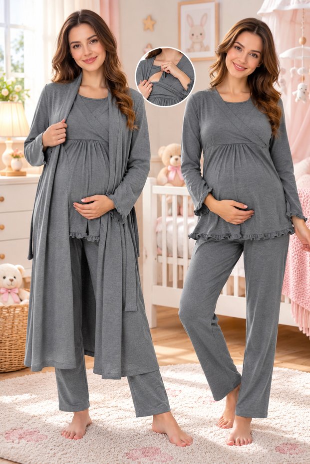 Maternity Pajama Set with Hidden Nursing Feature Effortt