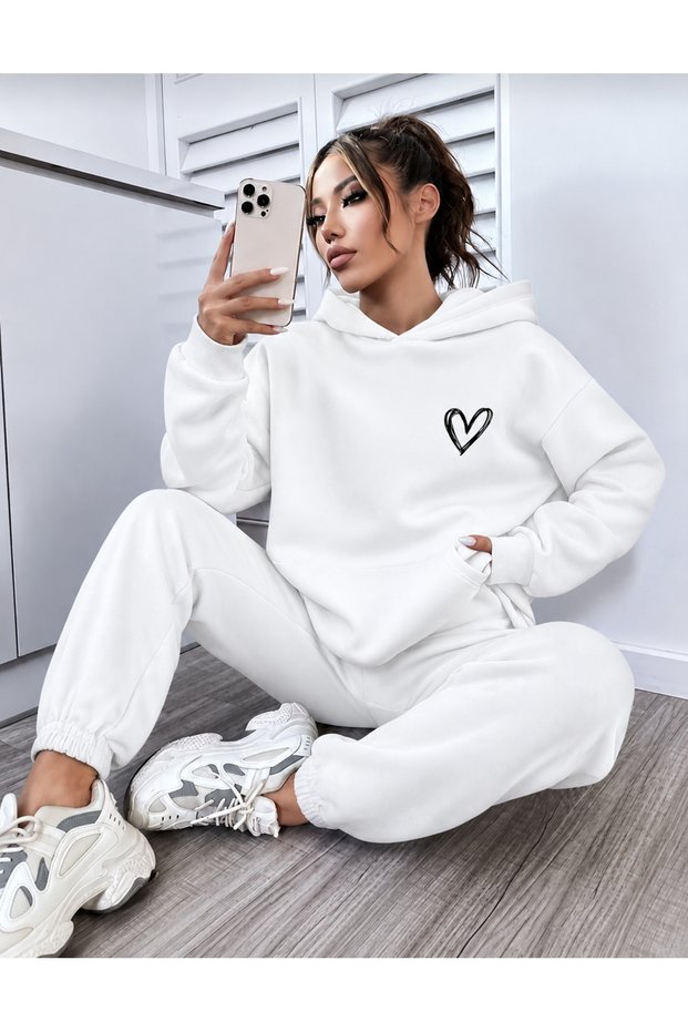 Women/Men Çzglkalp Custom Printed Cotton Oversize Jogger Hooded Sweatshirt Bottom Top Set