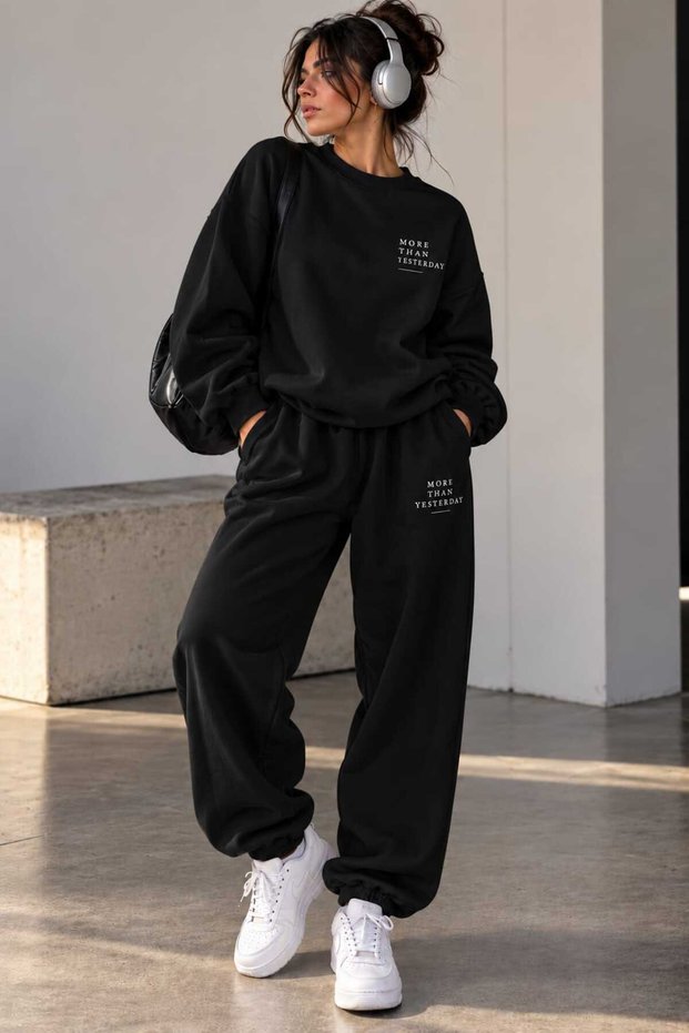 Women'S/Men's Custom Printed Cotton Oversize Jogger Crewneck Sweatshirt Top and Bottom Set