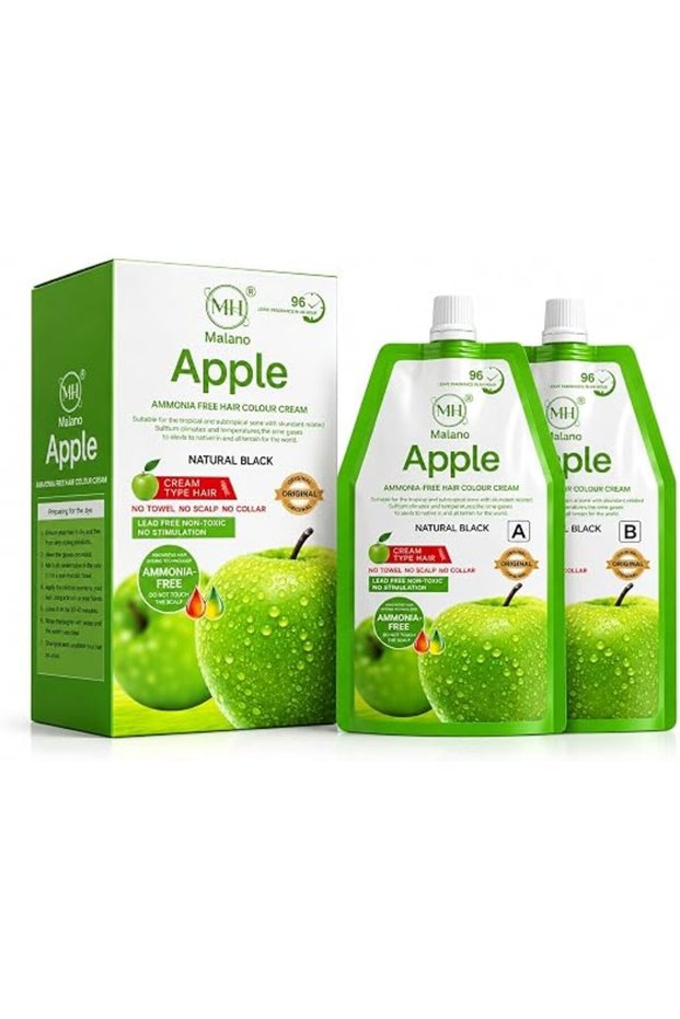 Apple Hair Colour Cream Natural Black, Ammonia-Free, 2 x 500 ml