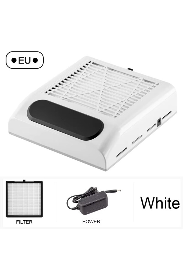 White-EU-Plug Nail Dust Collector with Detachable Filter, Powerful Vacuum Dust Extractor Fan for Acr