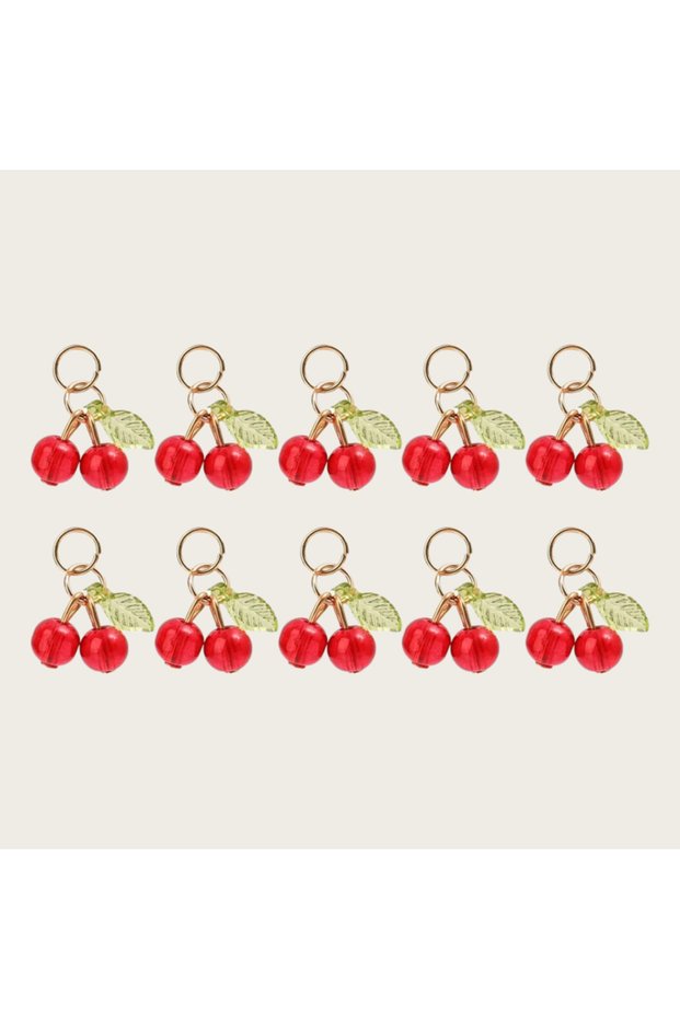 10pcs Wholesale Red Cherry Glass Charms Pendant Decorative Findings For DIY Earrings Bag Phone Key C