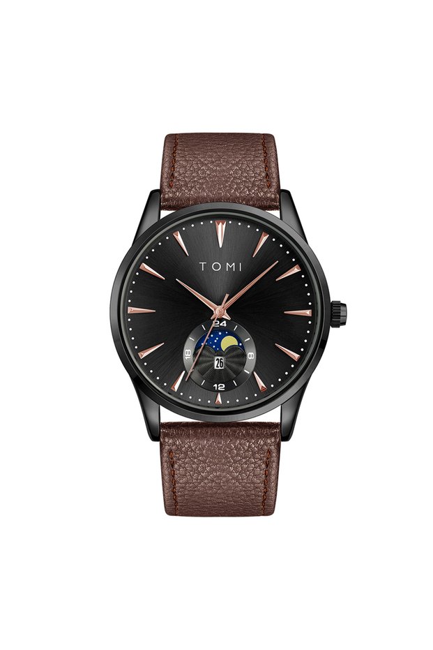 T024-5 TOMI Men Luxury Leather Strap Watch Business and Leisure Large Dial Calendar Men Quartz Watch