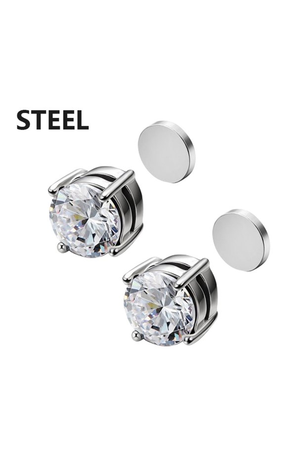 B1-6mm 1/3 Pair Crystal Strong Magnetic Ear Stud Clip Earrings for Men and Women Punk Round Zircon M