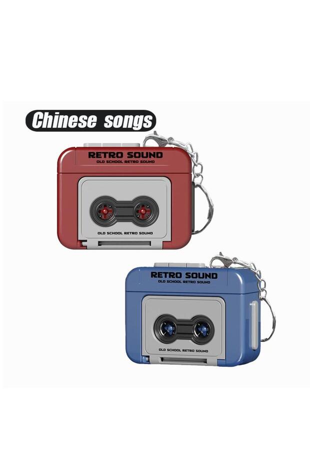 mixed-2Pcs 1/2Pcs Retro Tape Recorder Keychain Mini Recording Music Box Pendant Keyring Backpack Orn