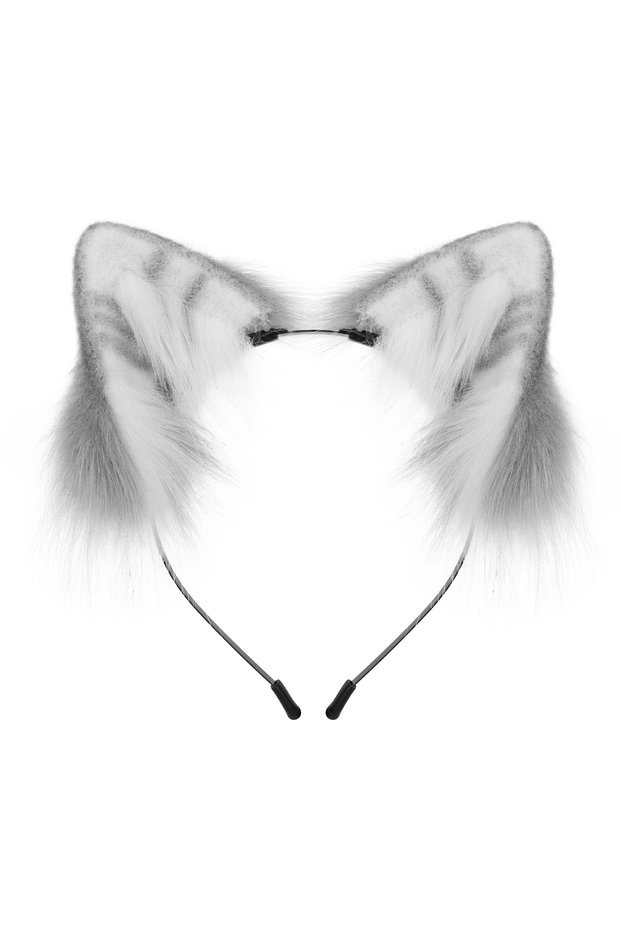 Graywhite Animal Fox Cat Dog Ears Headband Handmade Faux fur Headwear Parties Cosplay Headpiece