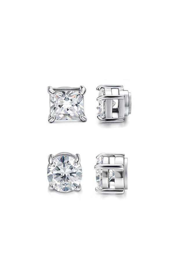 White 4pcs Punk round Zircon Magnetic Ear Studs Crystal CZ Non Piercing Jewelry for Men And Women St