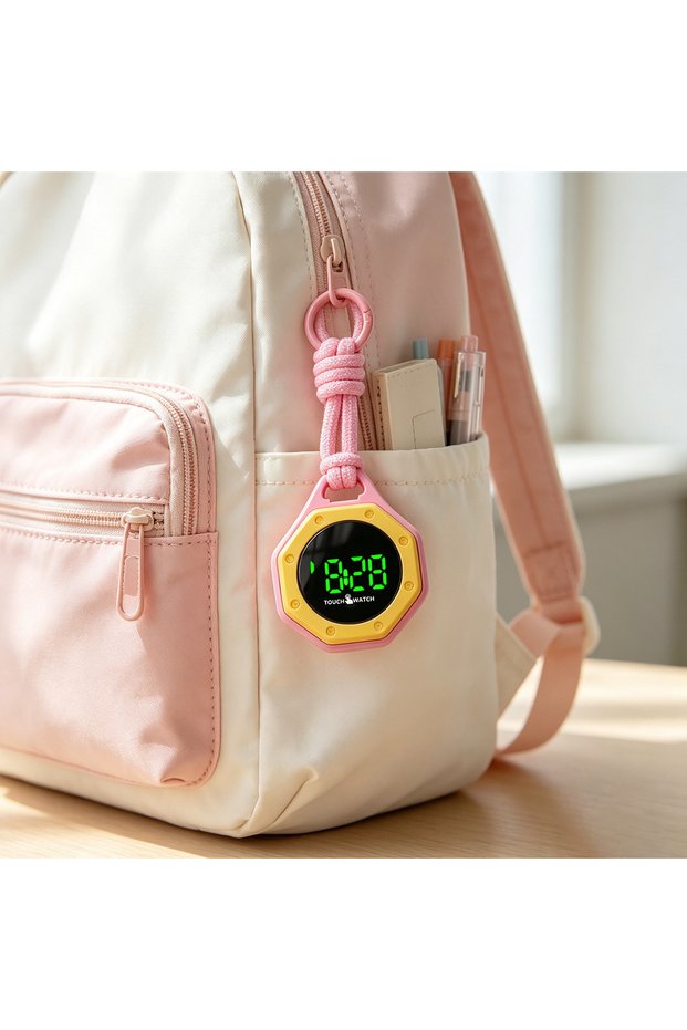 Pink Yellow Trendy and simple hanging electronic watch for middle and high school students, backpack