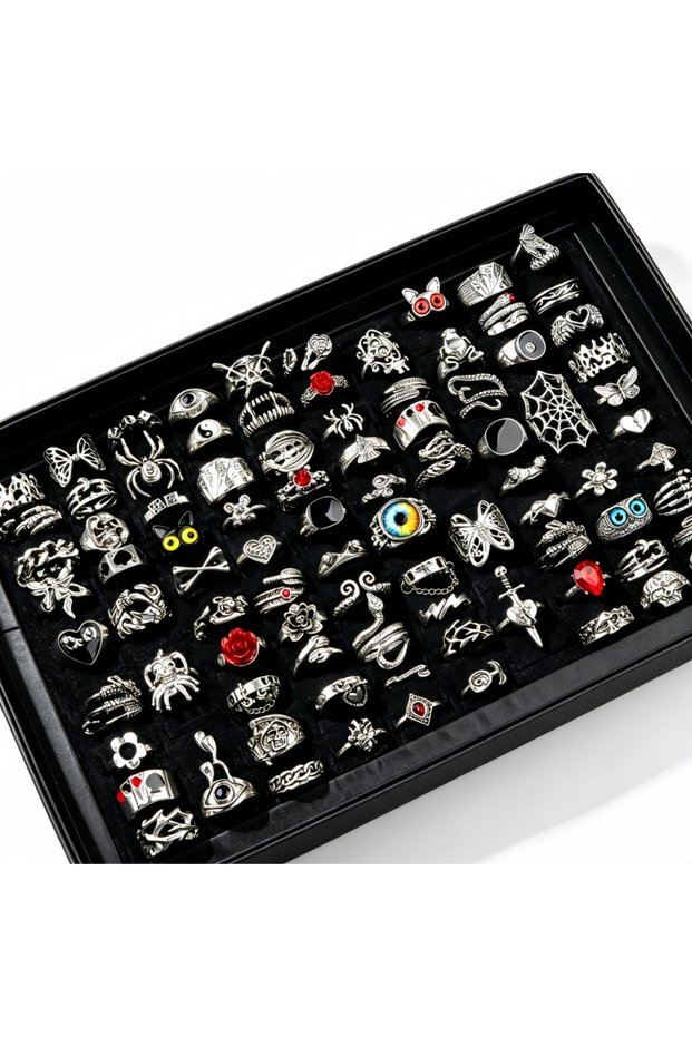 Mix Size17-21mm 20pieces Another Style 10/20/30/50Pieces Punk Gothic Eye Skull Rings Set For Women M