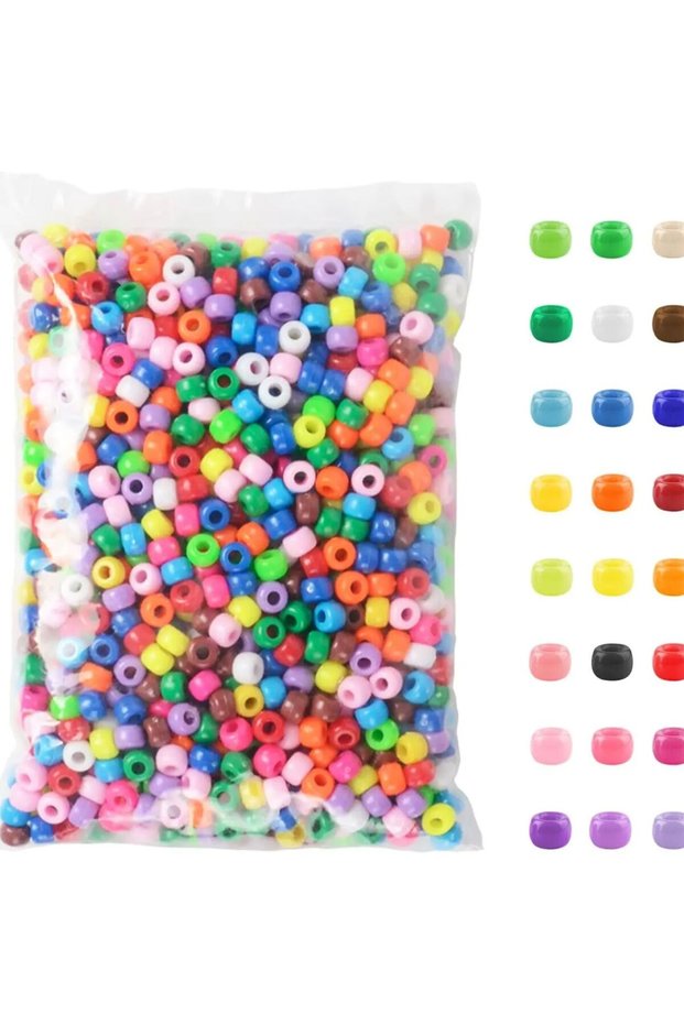 MIX-500PCS 500 /1000 Pcs Pony Beads Plastic Beads for Bracelet Making, Multi-Colored Beads for Hair