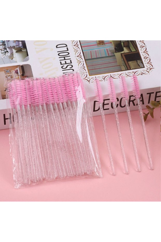 pink50pcs Disposable Eyelash Brushes Glitter Handle Mascara Wands Pink Lash Spoolies Makeup Cosmetic