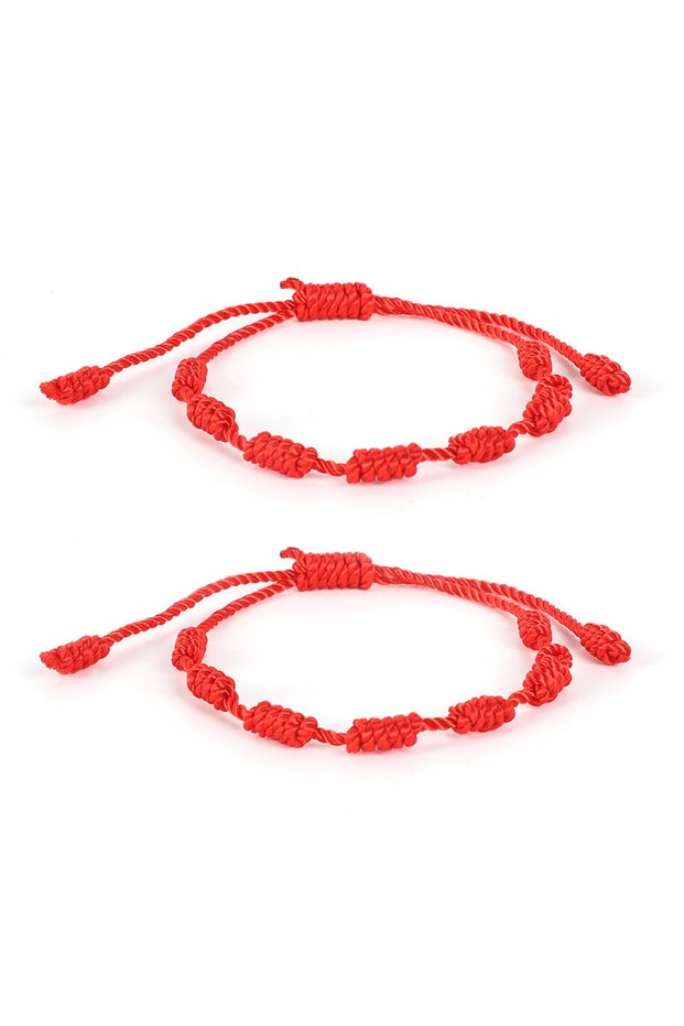 2PCS RED 7 Knots Red String Bracelet Lucky Hand-woven Adjustable Red Bracelets for Women Men Lucky A
