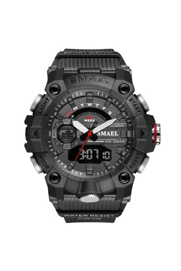 Black SMAEL Fashion Sport Watches Men Shock Resistant 50M Waterproof Wristwatch LED Alarm Stopwatch