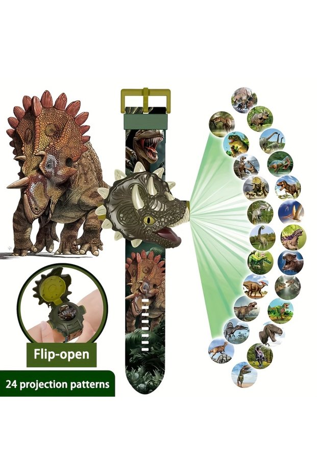 Sword Dragon Jurassic Dinosaur Projection Flip Watch with 24 Patterns