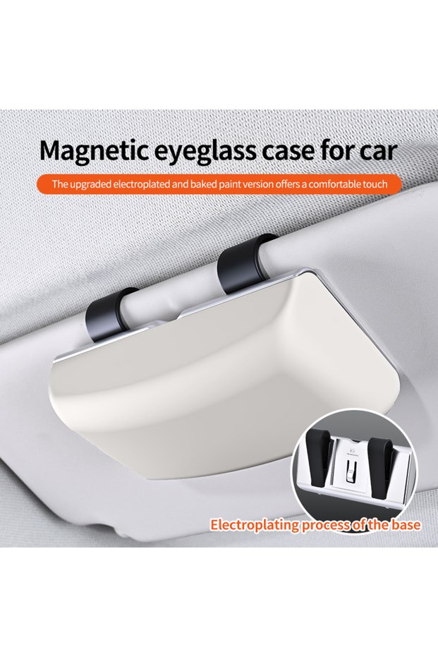 WHITE Magnetic Switch Car Glasses Box Portable Car Sun Visor Sunglasses Holder Car Eyeglass Case Por