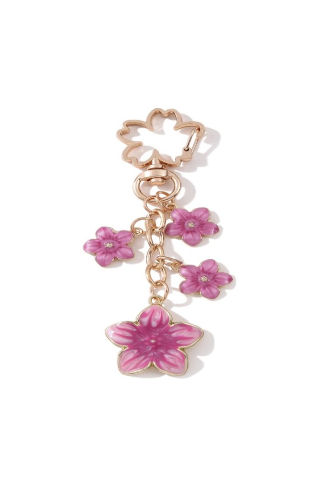 E10211 1pc Colorful Flower Enamel Keychain Sweet Romantic Blossom Sakura Plant Bag Charm For Handmad